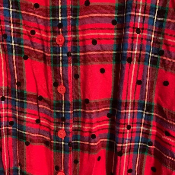 Denim&Co Long  Sleeve Button Down Multi-Color Dot Design Top Size Large - Picture 5 of 6